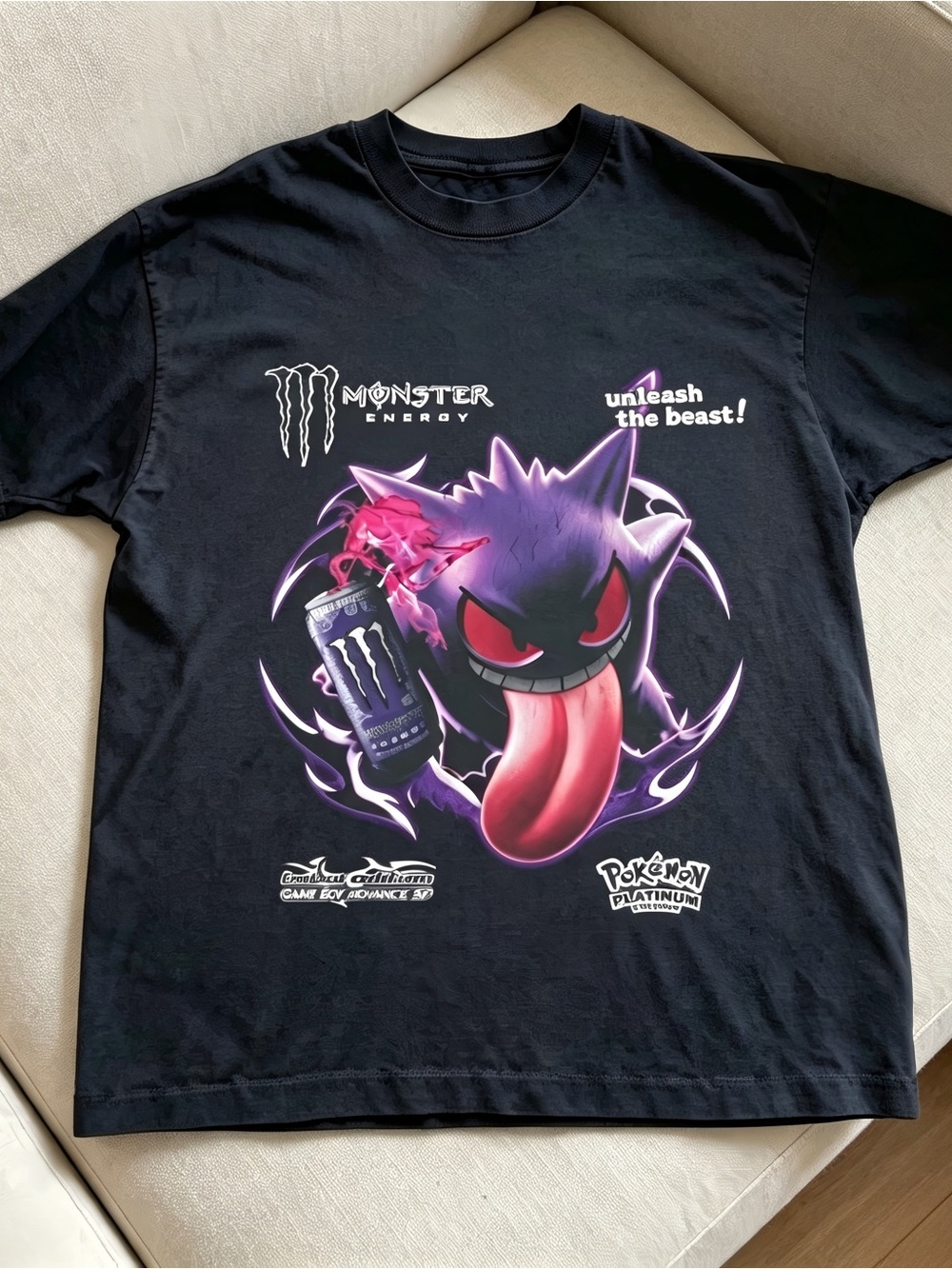 Pokémon with Gengar Monster Energy pattern printed Womens Mens T-shirt Unisex